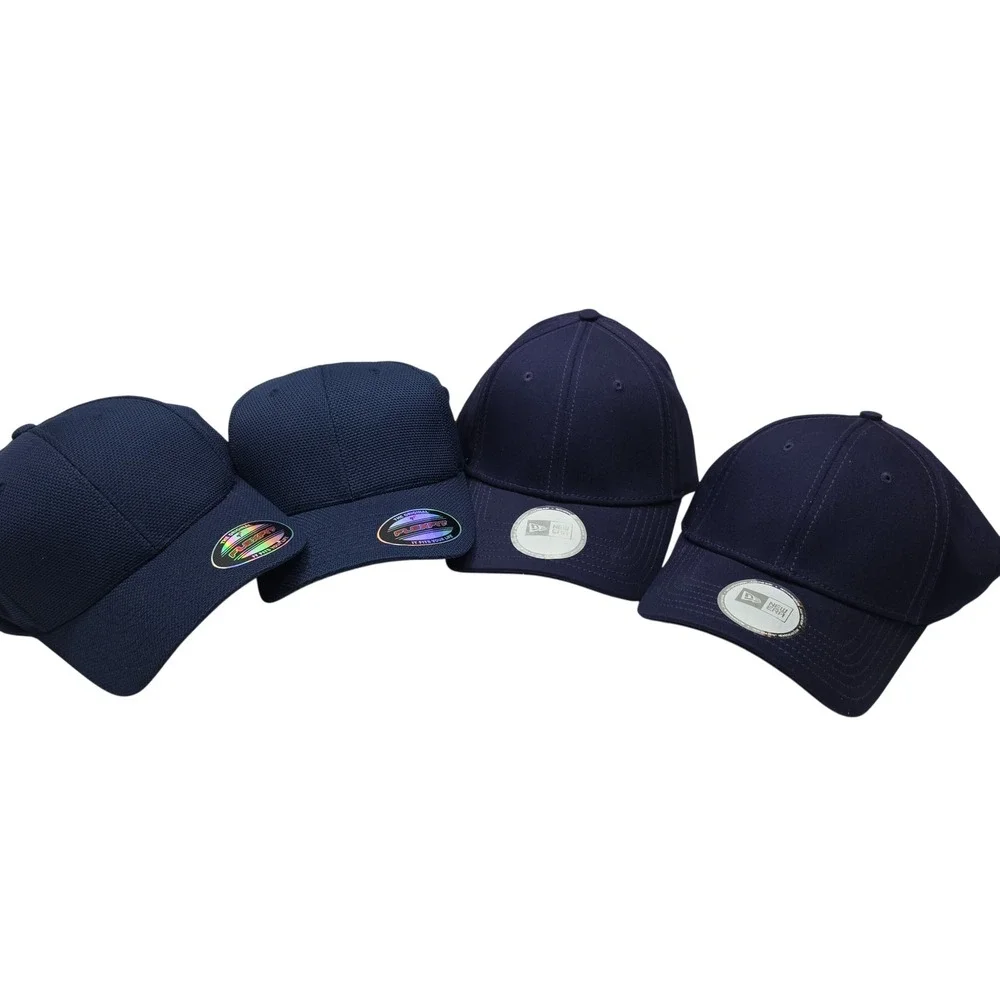 4pc Navy Blue Baseball Cap Bundle Flexfit New Era Medium Large XL Blank Hats